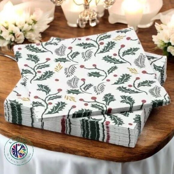 IKEA VINTERFINT Paper Napkins Christmas‎ Leaf Pattern 13x13 " White/2 PACK - Picture 1 of 5